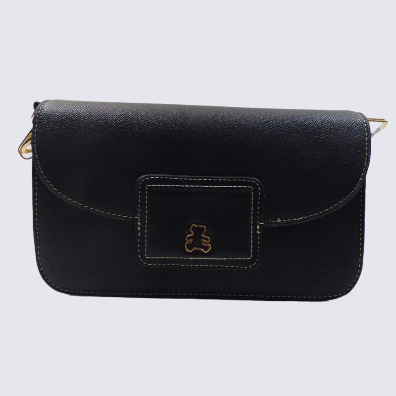 Sac à main Lulu Castagnette, sac à main moderne et rigide walfroy en cuir noir