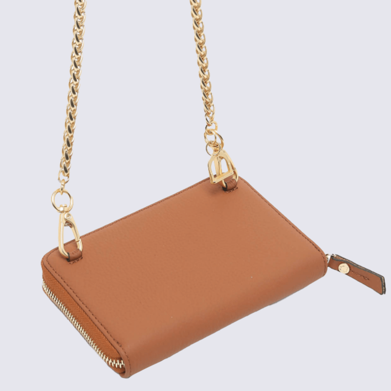 Portefeuille Etrier, portefeuille a bandoulière élégant femme en cuir de vachette camel