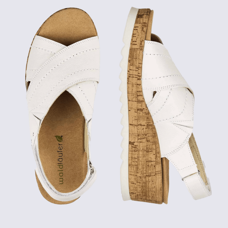 Sandales Waldlaufer, sandales élégante et moderne femme en cuir blanc