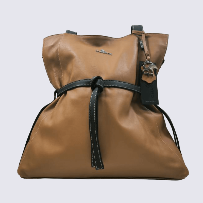 Sac porté épaule Charlotte, grand sac chic et élégant femme en cuir marron