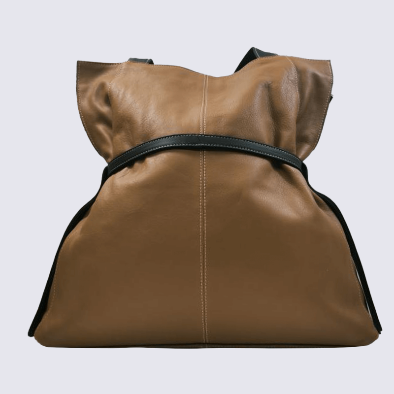 Sac porté épaule Charlotte, grand sac chic et élégant femme en cuir marron