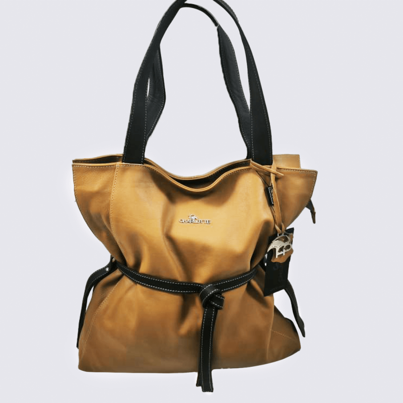 Sac porté épaule Charlotte, grand sac chic et élégant femme en cuir marron