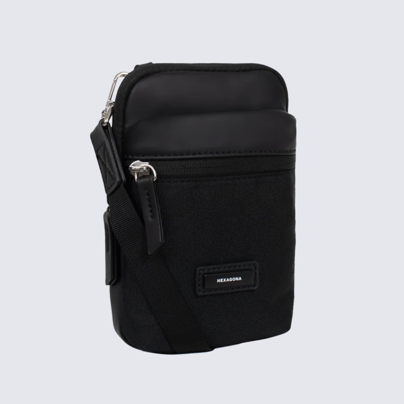 Pochette Hexagona, Pochette à bandoulière tendance homme en textile noir