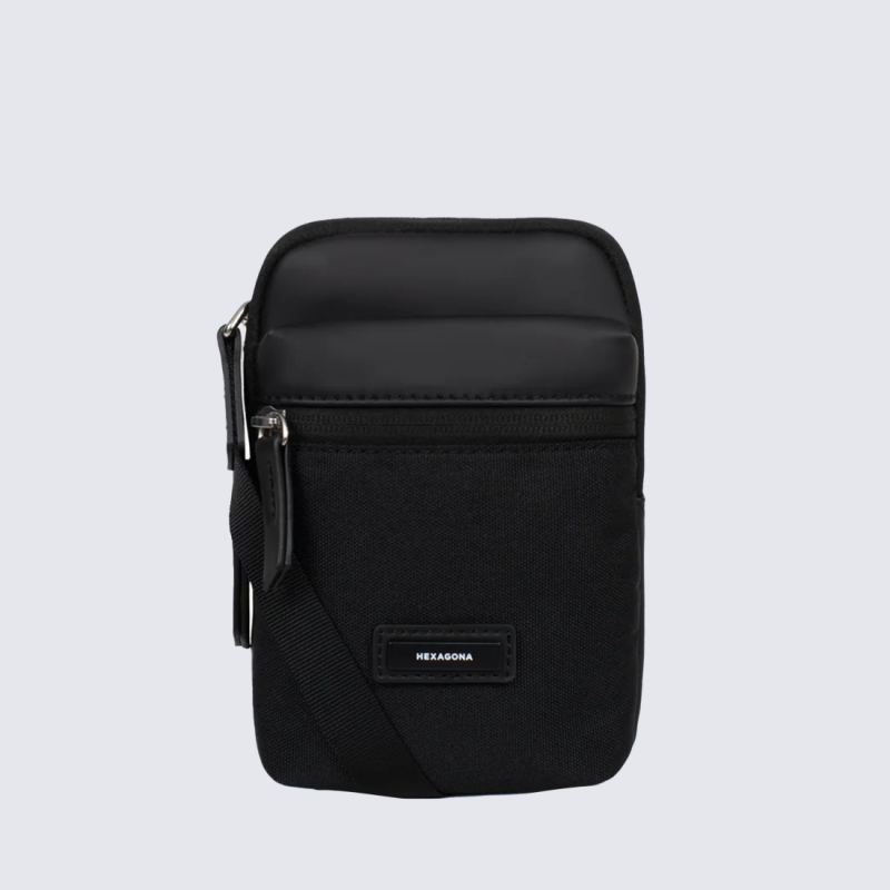 Pochette Hexagona, Pochette à bandoulière tendance homme en textile noir