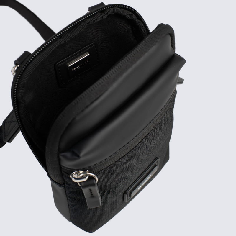Pochette Hexagona, Pochette à bandoulière tendance homme en textile noir