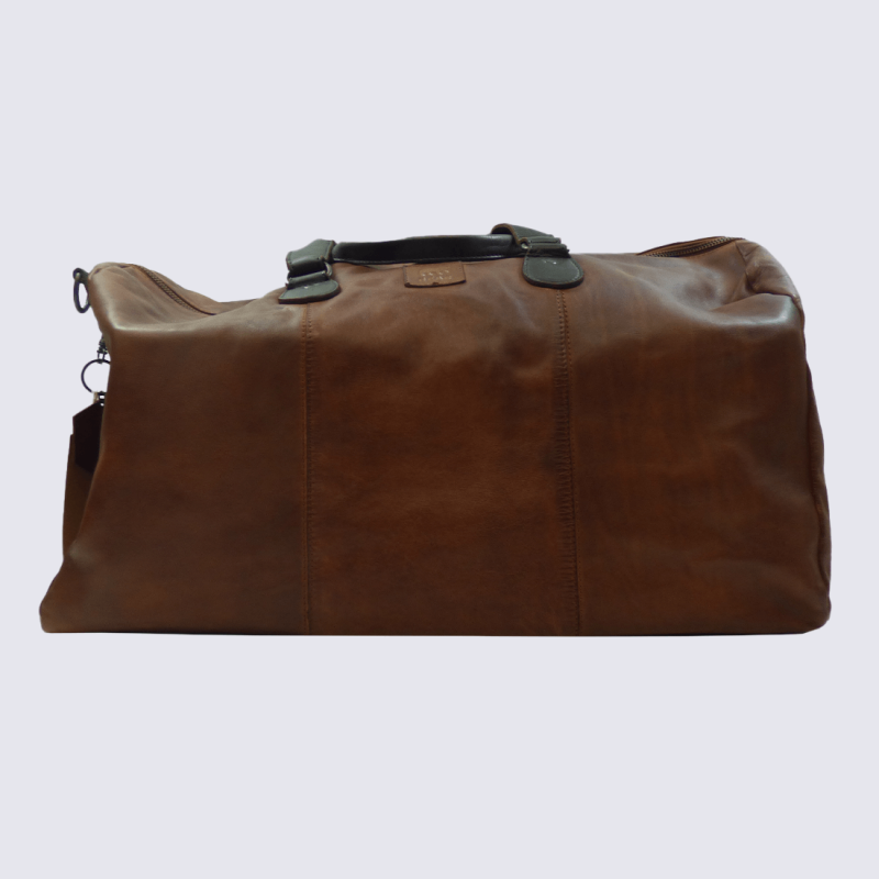 Sac week-end Bear Design, sac week-end spacieux unisexe en cuir cognac