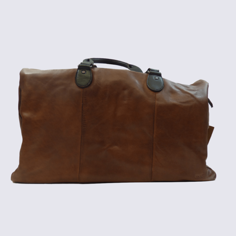 Sac week-end Bear Design, sac week-end spacieux unisexe en cuir cognac