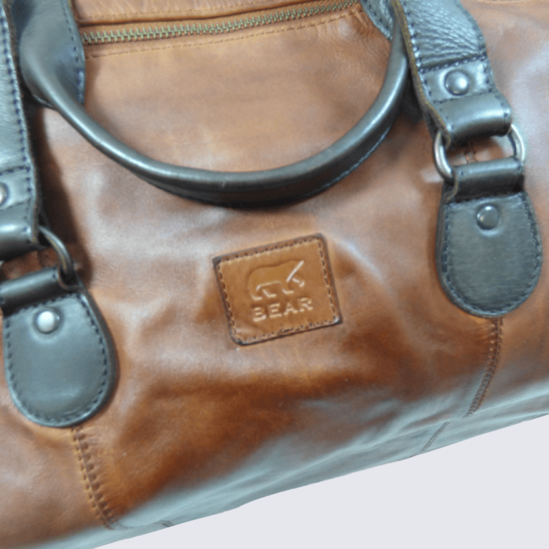 Sac week-end Bear Design, sac week-end spacieux unisexe en cuir cognac