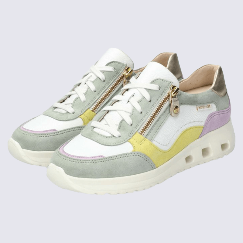 Baskets Mephisto, baskets à lacets tendance femme en cuir amande verte