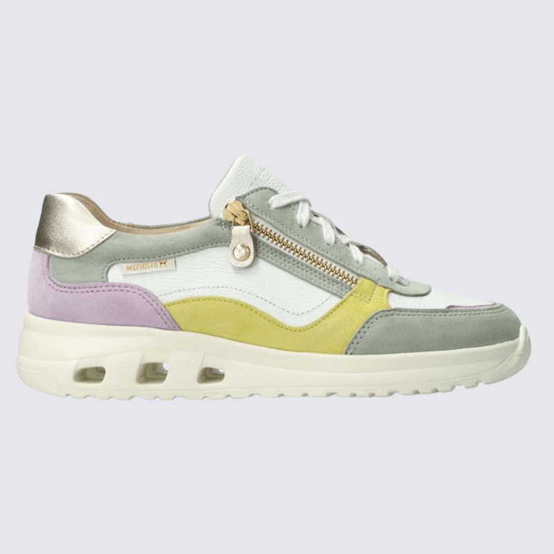 Baskets Mephisto, baskets à lacets tendance femme en cuir amande verte