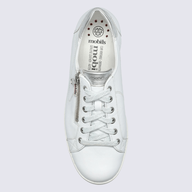 Baskets Mobils, baskets femme en cuir lisse blanc