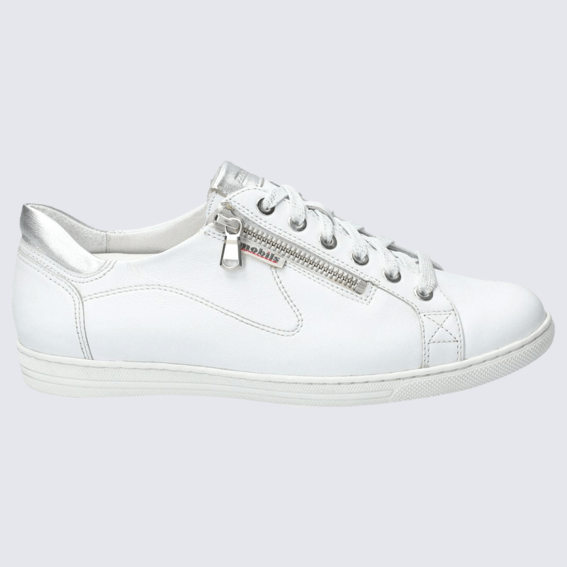 Baskets Mobils, baskets femme en cuir lisse blanc