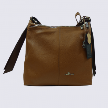 Sac épaule Charlotte, Sac épaule Chic & Spacieux Femme en Cuir Marron