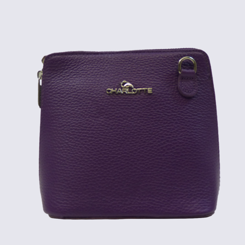 Pochette Charlotte, Pochette Élégante Compacte Femme en Cuir Violet