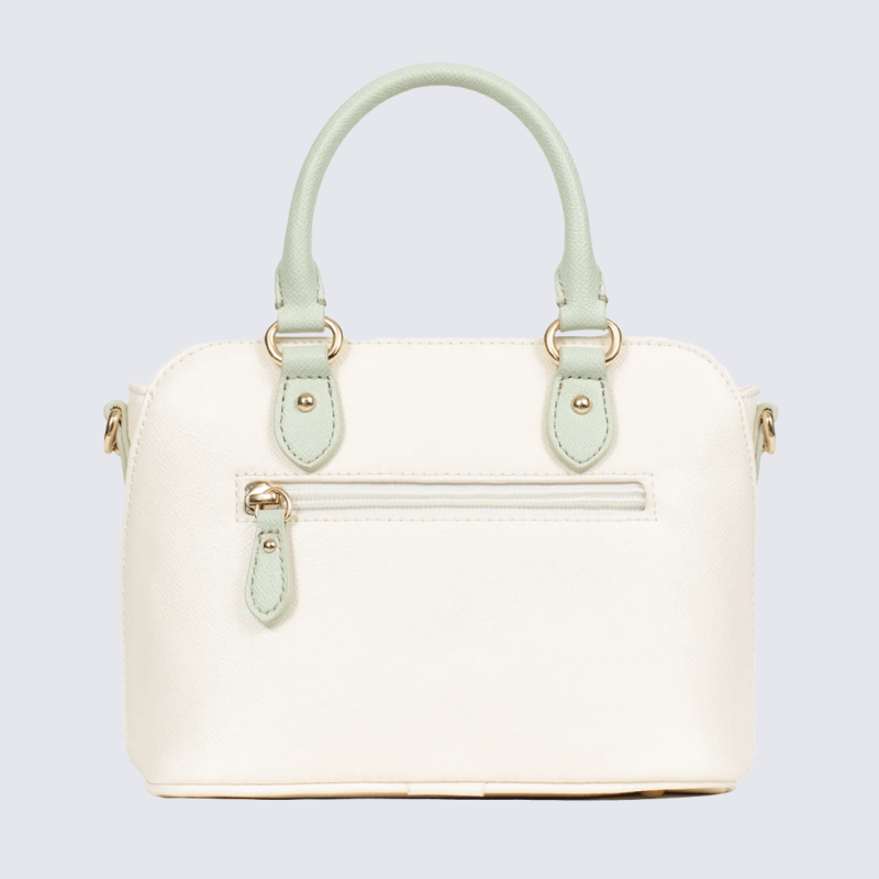 Sac à main Hexagona, Sac à main compact et élégant femme en cuir blanc et vert