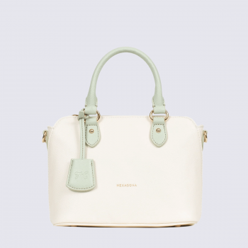 Sac à main Hexagona, Sac à main compact et élégant femme en cuir blanc et vert