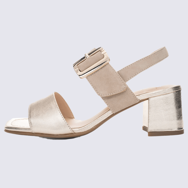 Sandales a talons Ara, Sandales a talons carré élégant femme en cuir platine