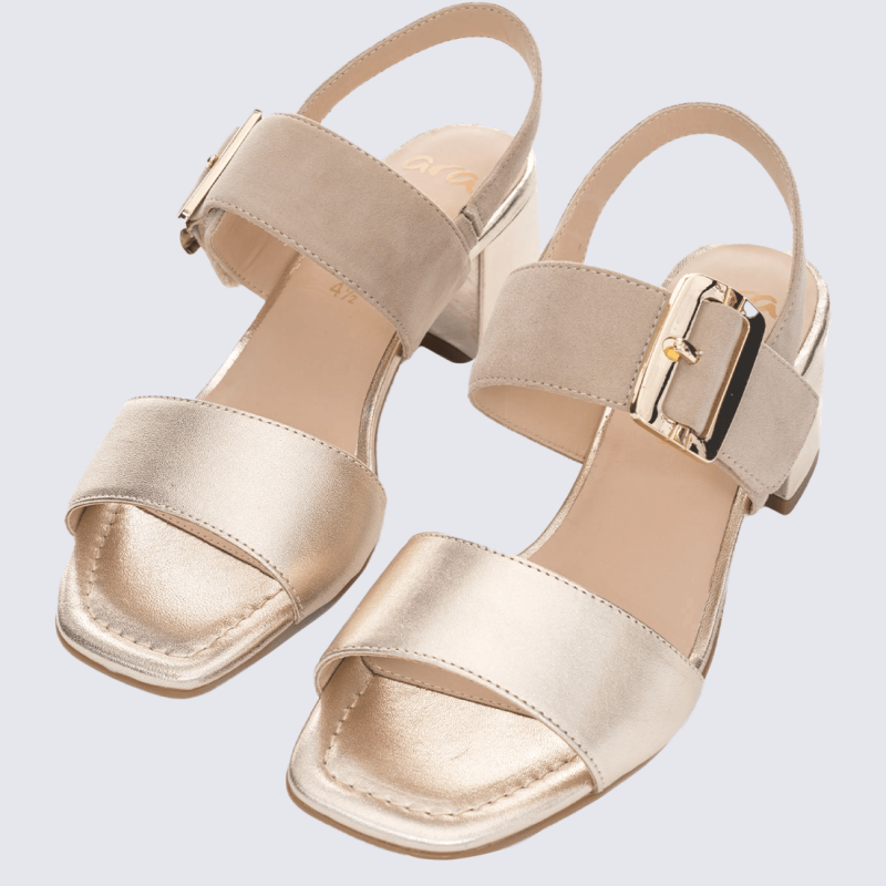 Sandales a talons Ara, Sandales a talons carré élégant femme en cuir platine