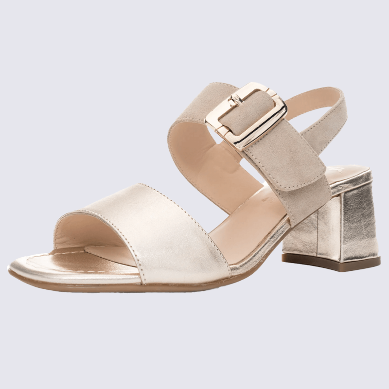 Sandales a talons Ara, Sandales a talons carré élégant femme en cuir platine