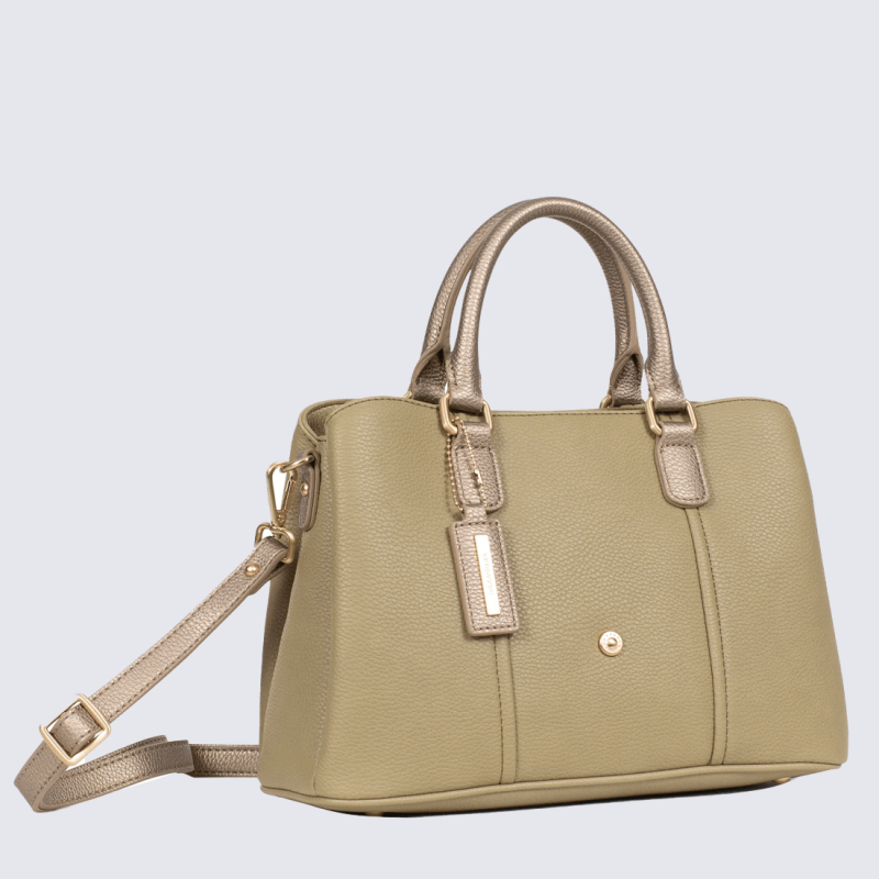 Sac à main Hexagona, Sac à main compact et élégant femme en textile kaki bronze