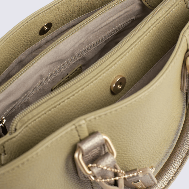 Sac à main Hexagona, Sac à main compact et élégant femme en textile kaki bronze