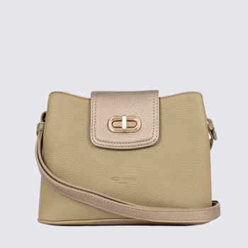 Sac à main Hexagona, Sac à main moderne et chic femme en textile kaki bronze