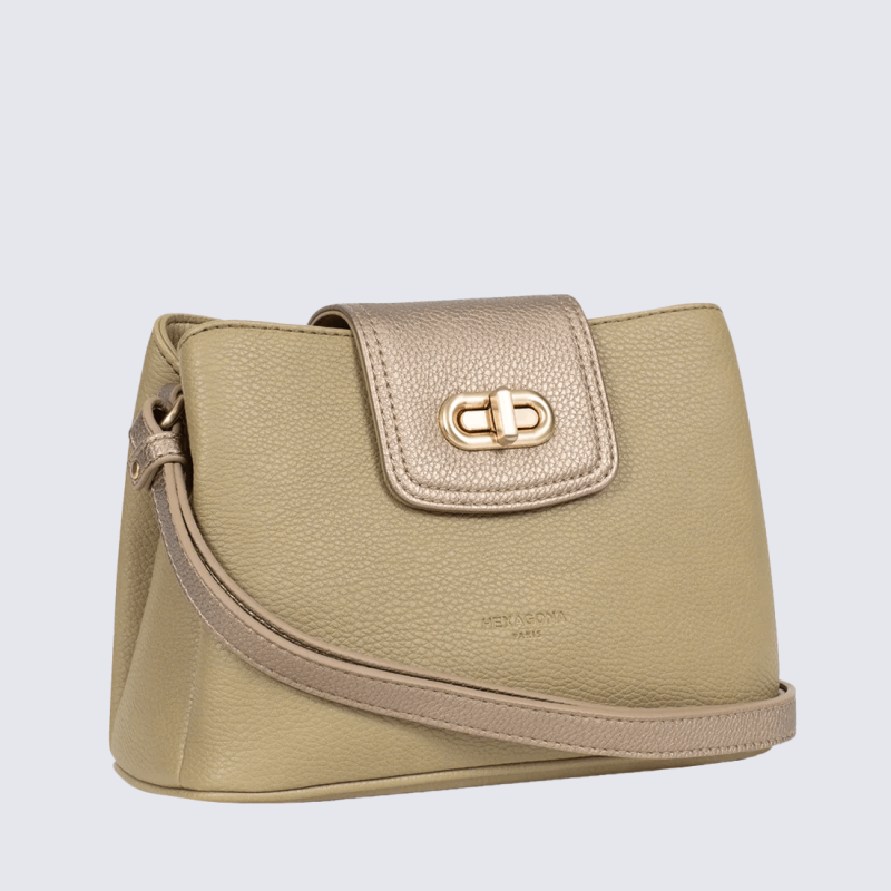 Sac à main Hexagona, Sac à main moderne et chic femme en textile kaki bronze