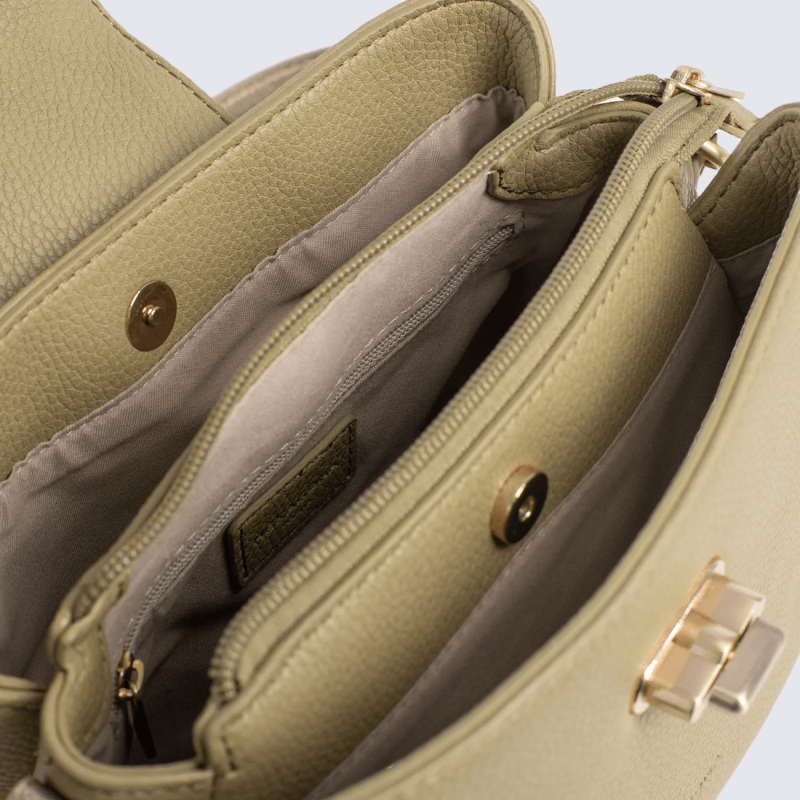 Sac à main Hexagona, Sac à main moderne et chic femme en textile kaki bronze