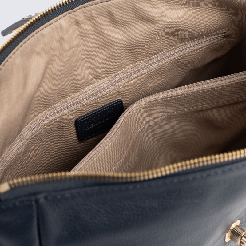 Sac à main Hexagona, Sac à main moderne et pratique femme en cuir marine