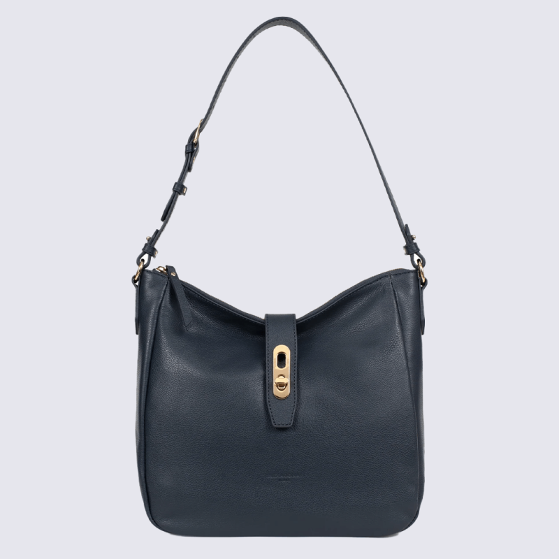 Sac à main Hexagona, Sac à main moderne et pratique femme en cuir marine