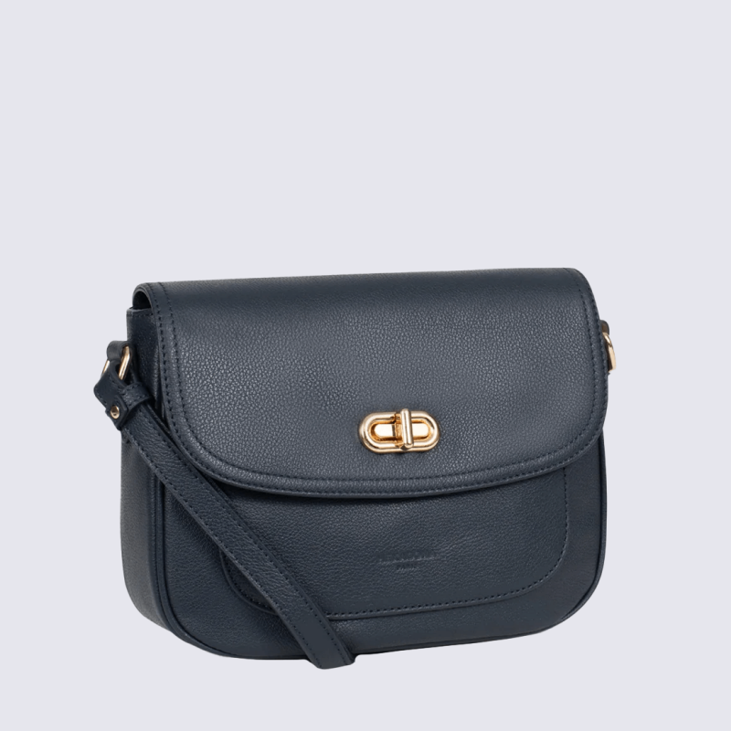 Sac à main Hexagona, Sac à main moderne et chic femme en cuir de vachette marine