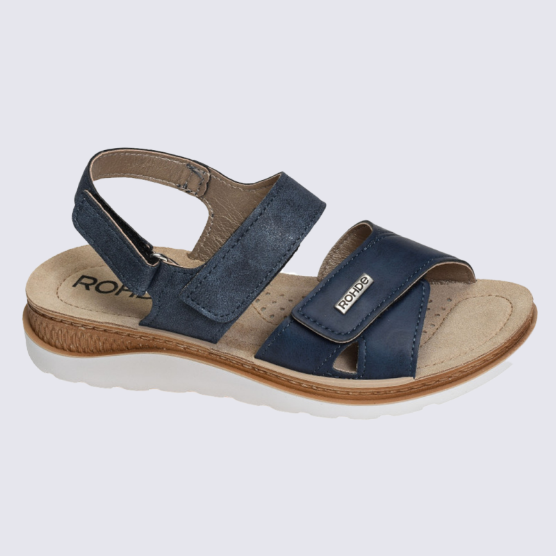 Sandales Rohde, Sandales à scratch confort femme en matières mixtes marine