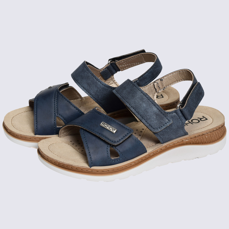 Sandales Rohde, Sandales à scratch confort femme en matières mixtes marine