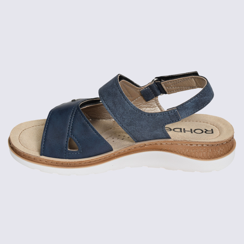 Sandales Rohde, Sandales à scratch confort femme en matières mixtes marine