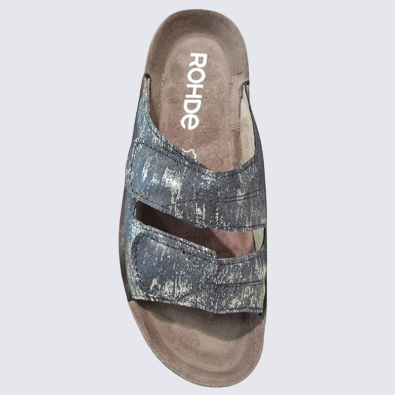 Mules rohde, Mules confort à scratch femme en textile océan argenté