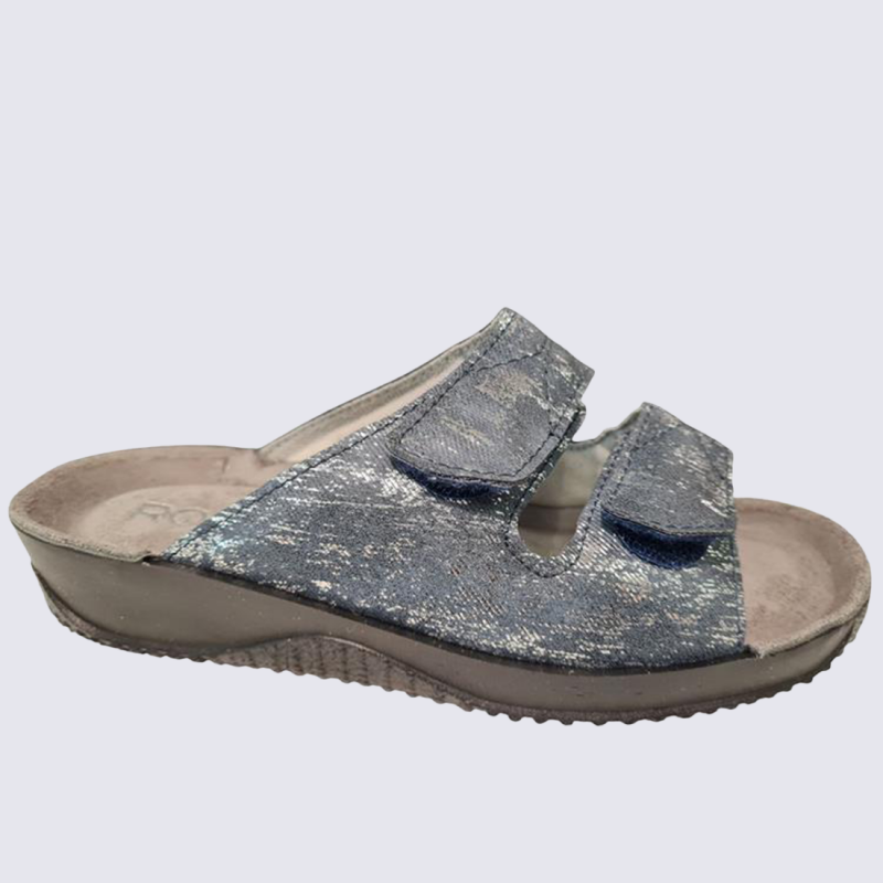 Mules rohde, Mules confort à scratch femme en textile océan argenté