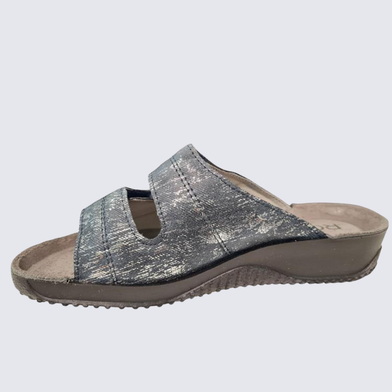 Mules rohde, Mules confort à scratch femme en textile océan argenté
