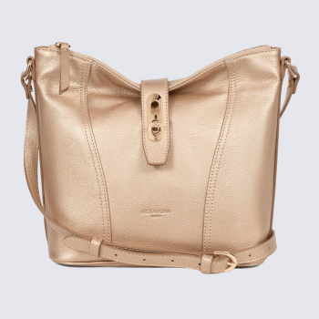 Sac bandoulière Hexagona, Sac bandoulière compartiment spacieux femme en cuir de vachette doré