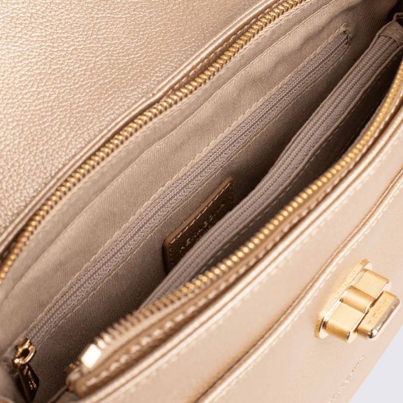 Sac bandoulière Hexagona, Sac bandoulière arrondie femme en cuir de vachette grainé doré