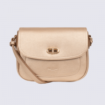 Sac bandoulière Hexagona, Sac bandoulière arrondie femme en cuir de vachette grainé doré
