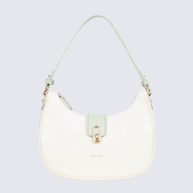 Sac bandoulière Hexagona, Sac bandoulière chic et élégant femme en textile blanc vert clair