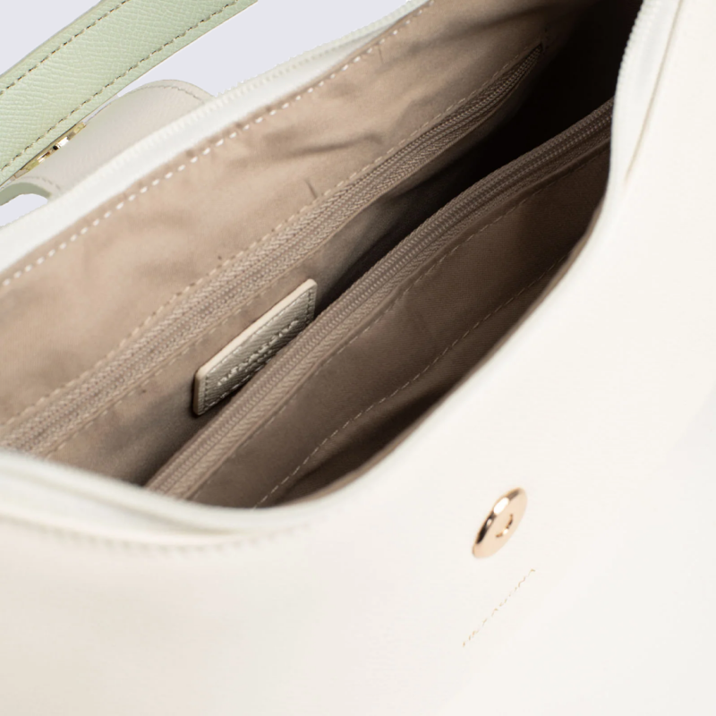 Sac bandoulière Hexagona, Sac bandoulière chic et élégant femme en textile blanc vert clair