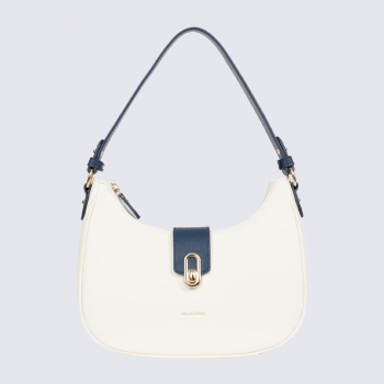 Sac bandoulière Hexagona, Sac bandoulière chic et élégant femme en textile blanc marine