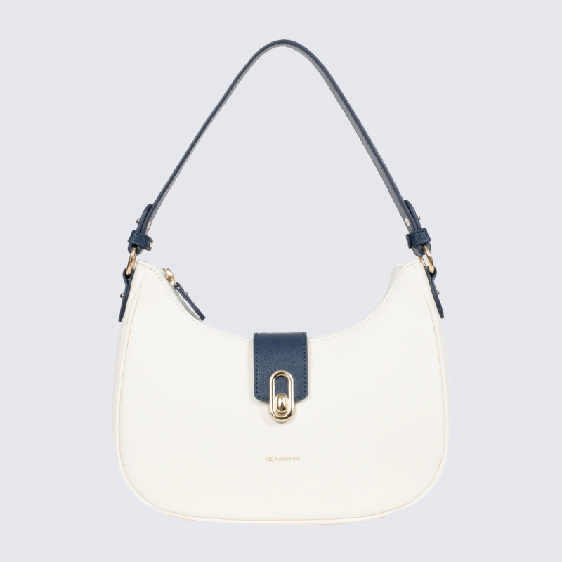 Sac bandoulière Hexagona, Sac bandoulière chic et élégant femme en textile blanc marine