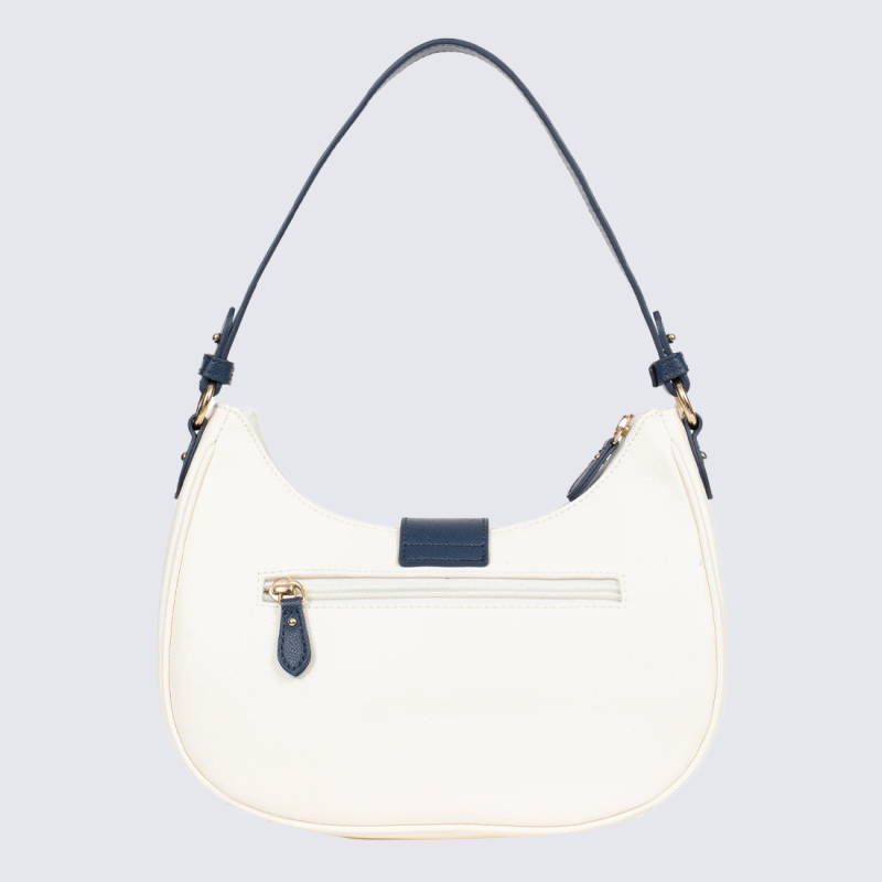 Sac bandoulière Hexagona, Sac bandoulière chic et élégant femme en textile blanc marine