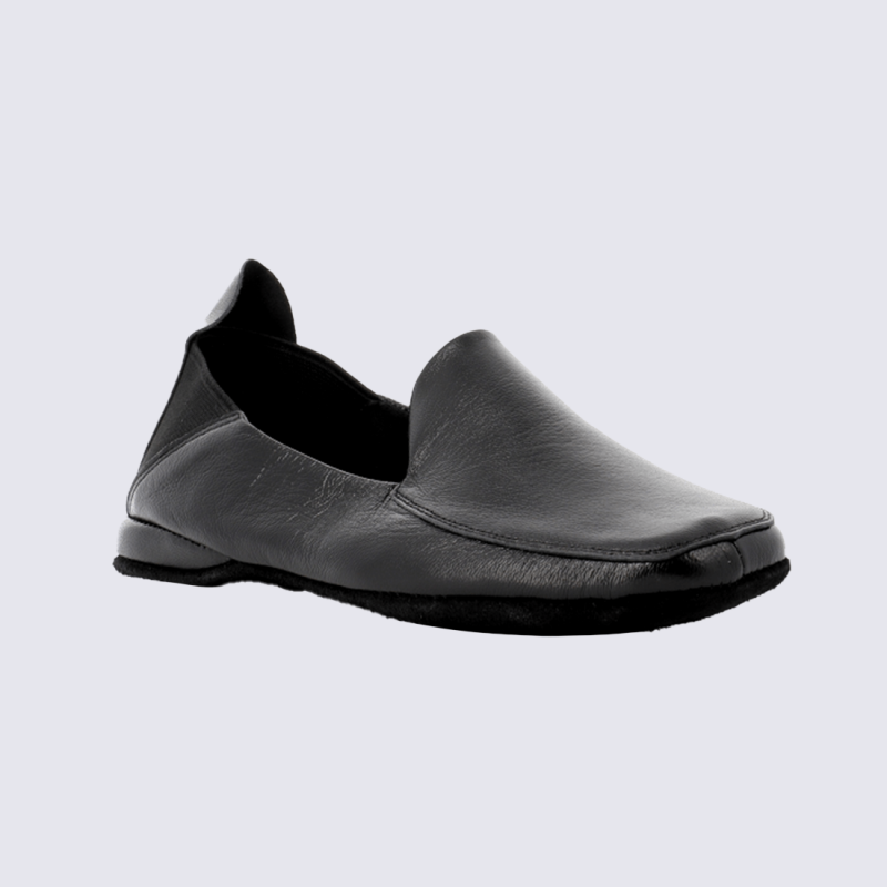 Pantoufles Erel, Pantoufles confort classique homme en cuir noir