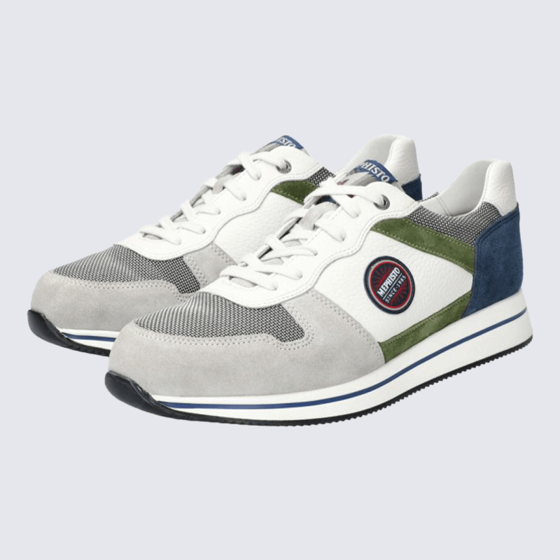Baskets Mephisto, Baskets Garry Air homme en cuir velours et textile gris
