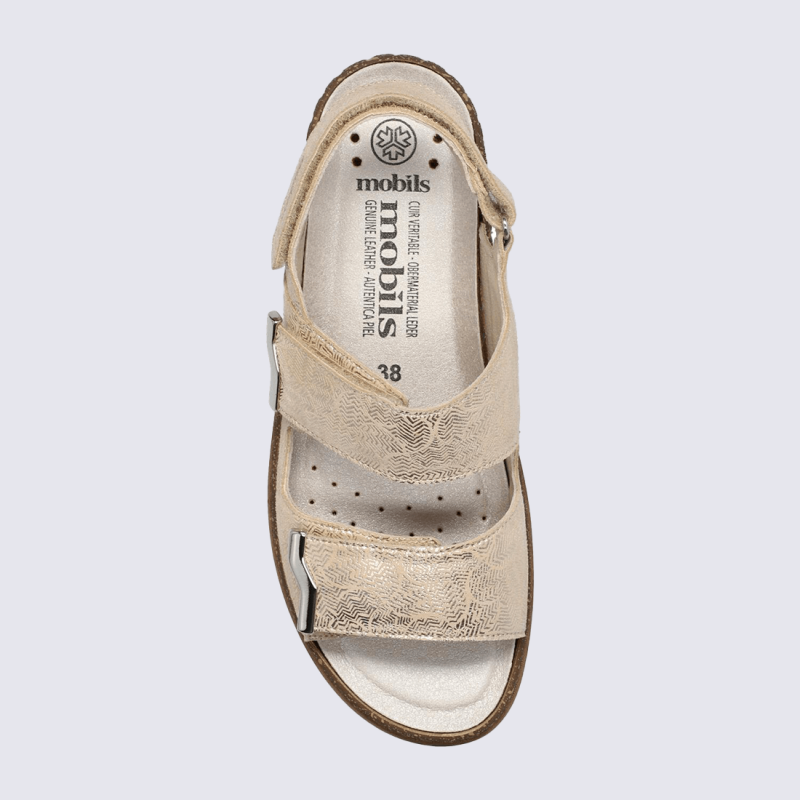 Sandales Mobils, sandales à talons et velcro femme en cuir sable