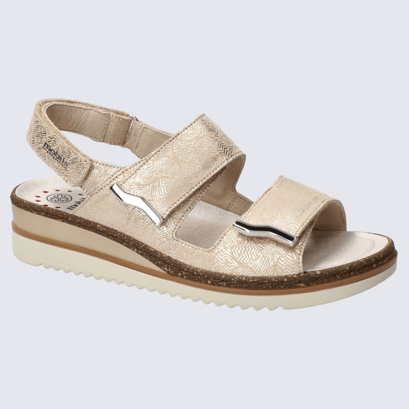 Sandales Mobils, sandales à talons et velcro femme en cuir sable