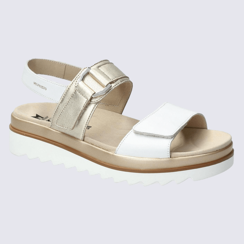 Sandales Mephisto, Sandales confort extrême femme en cuir blanc